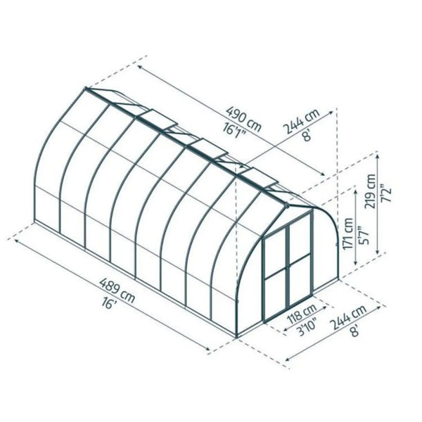 Bella 8 ft. x 16 ft. Greenhouse Kit - Silver Structure & Twin Wall Panels