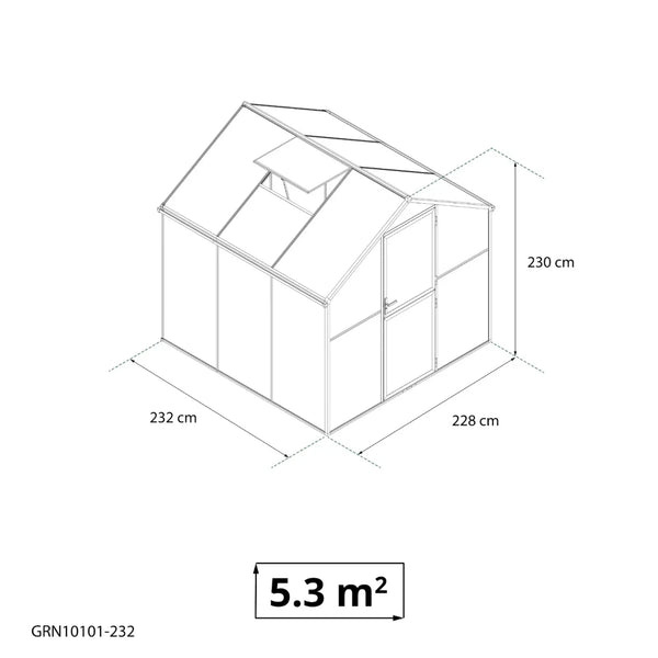 Greenhouse Premium Black 232 cm – Aluminium Frame with Glass & Polycarbonate