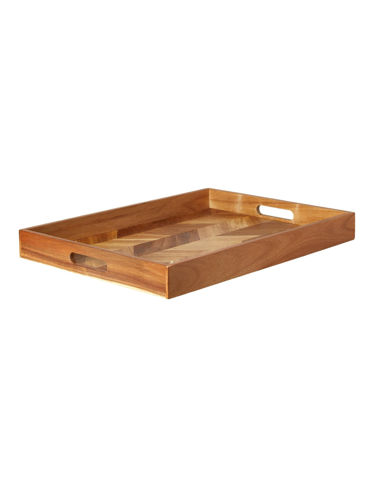 Acacia Wood Tray with Handles, Herringbone, 48 x 35.5 cm