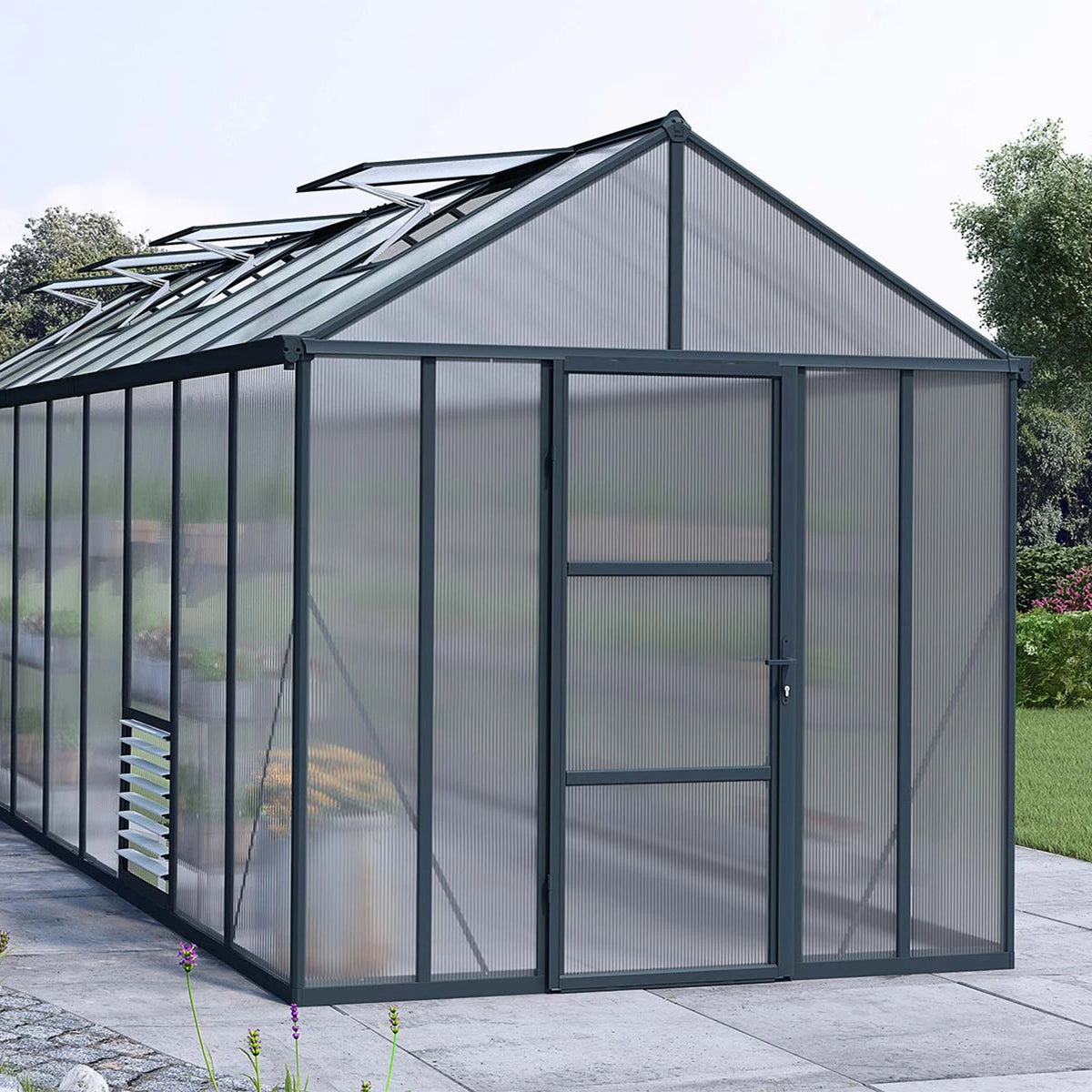 Glory 8 ft. x 20 ft. Greenhouse Kit - Grey Structure & Multiwall Panels