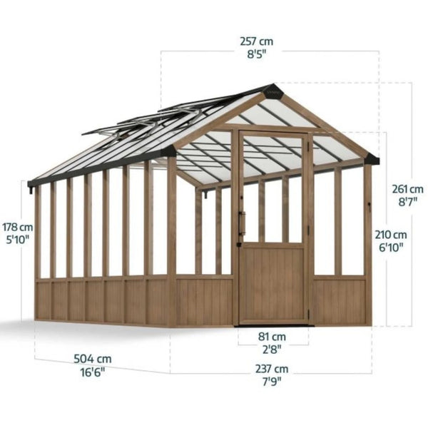 Greenhouse Kit Natura Cedar Wood 8 ft. x 17 ft. - Clear polycarbonate panels